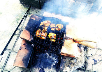 High angle view of barbecue grill