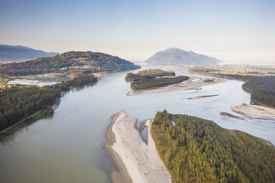 Aerial view of fraser river near chilliwack, british columbia.