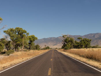 Road by trees against clear sky