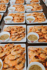 High angle view of food served in plate arranged on table