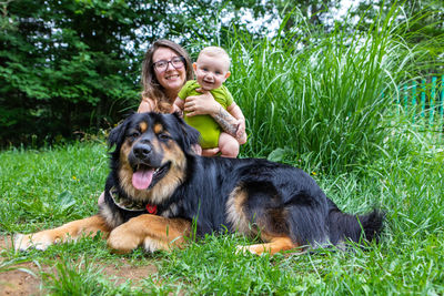 Portrait of a dog standing on grass