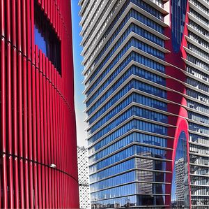 Low angle view of modern building in city