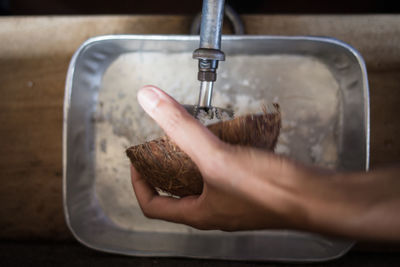 High angle view of person preparing food