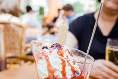 Close-up of dessert on table