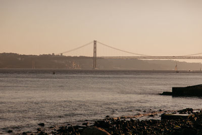 View of suspension bridge over sea