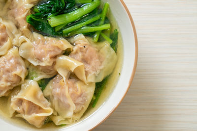 High angle view of food in bowl on table