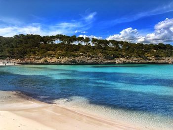 Scenic view of sea against blue sky