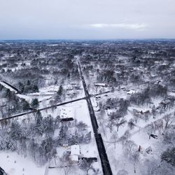 High angle view of snow covered landscape