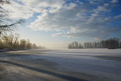 Scenic view of landscape against cloudy sky