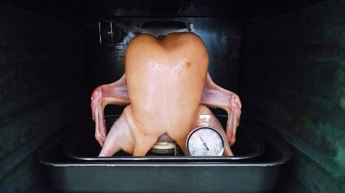 Chicken on weight scale in store for sale