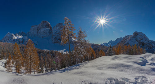 Awesome mount pelmo and mount civetta winter panorama, dolomites, italy