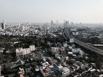 High angle view of cityscape against sky