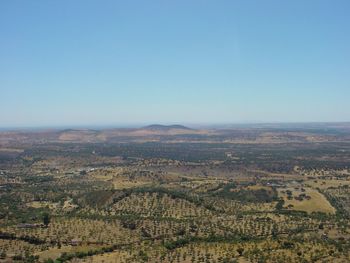 Aerial view of landscape against clear sky