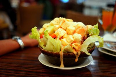 Close-up of salad bowl on the table