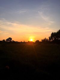 Sun shining through trees on landscape