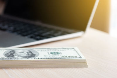 Close-up of laptop on table