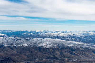 Scenic view of dramatic landscape against sky during winter