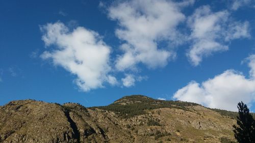 Scenic view of mountains against blue sky