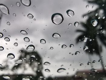 Close-up of raindrops on glass window