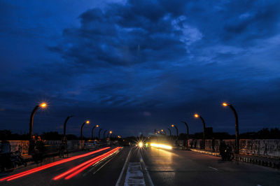 Light trails on road at night