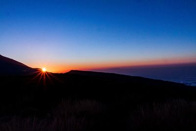 Scenic view of silhouette mountain against sky during sunset