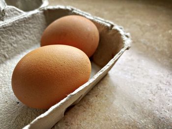 High angle view of eggs on table