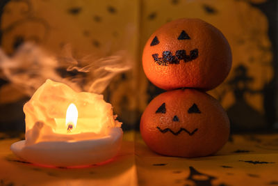 Close-up of christmas decorations on table