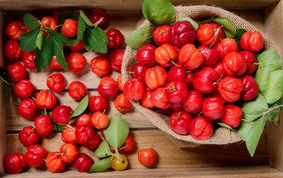 High angle view of strawberries