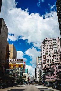 City street and buildings against sky