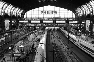 High angle view of train at railroad station