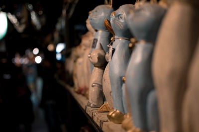 Close-up of sculptures for sale