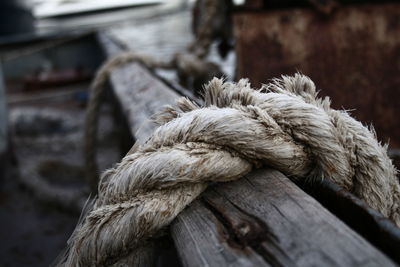 Close-up of rope on wood