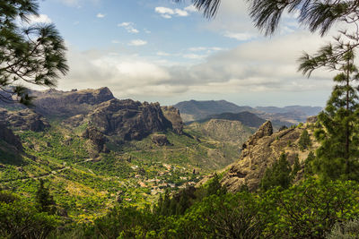 Scenic view of landscape and mountains against sky