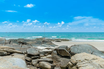 Scenic view of sea against blue sky