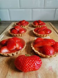 High angle view of strawberries on table