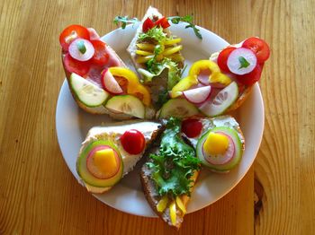 Directly above shot of sandwiches in plate