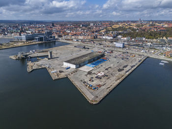 Aerial photo of old pier area aarhus Ø, denmark