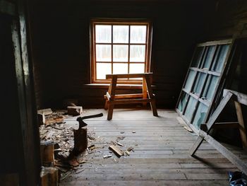 Empty wooden hut room.