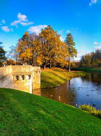 Scenic view of lake against sky during autumn