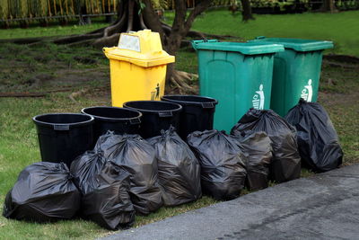 Close-up of garbage on road in city