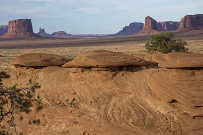 Scenic view of sand dunes against sky