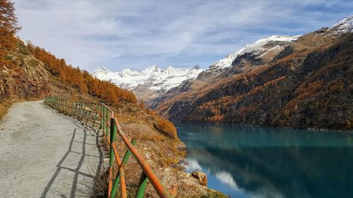 Scenic view of snowcapped mountains against sky