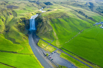 High angle view of waterfall