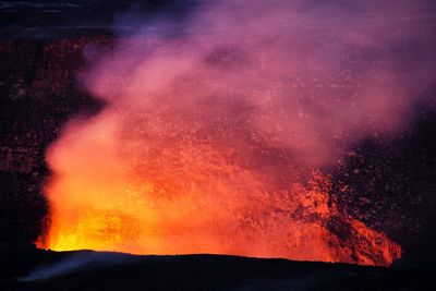 Scenic view of volcanic mountain at night