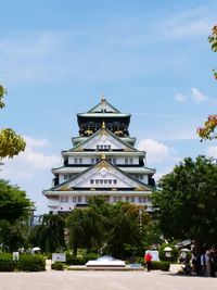 Temple by building against sky