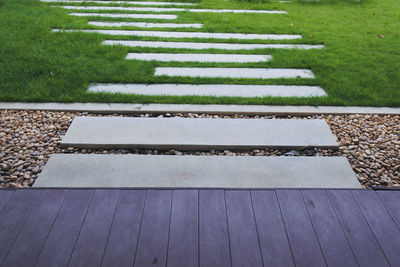 High angle view of park bench