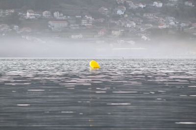 Yellow floating on sea against sky