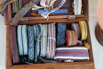 Close-up of multi colored belts