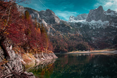 Scenic view of lake against sky during autumn