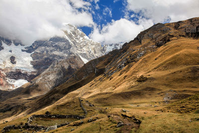 Scenic view of snowcapped mountains against sky